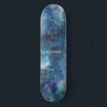 Blue Watercolor Galaxy Space Stars Name Skateboard<br><div class="desc">Das Blue Watercolor Galaxy Stars Space Skateboard ist aus dieser Welt mit einem blauen,  lila,  aquamarinen und schwarzen,  wirbelnden Aquarelleffekt und Ihrem Namen.</div>