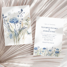 Blue Watercolor Garden Wildblumen Hochzeit Einladung