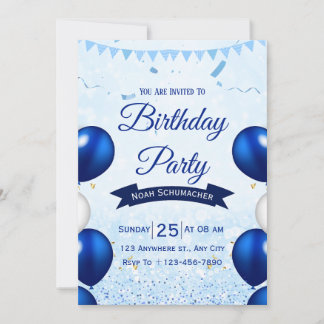 Blue Watercolor Geburtstagsparty Einladung