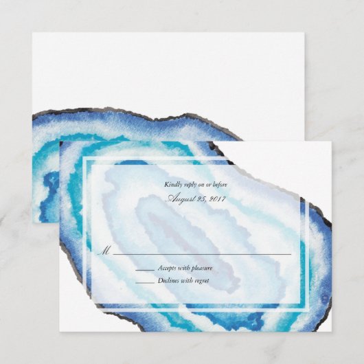 Blue Watercolor Geodes Wedding RSVP (Vorne/Hinten)