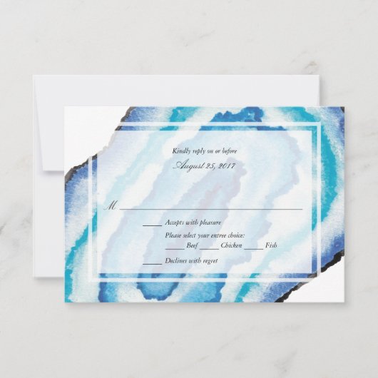 Blue Watercolor Geodes Wedding RSVP Karte (Vorderseite)