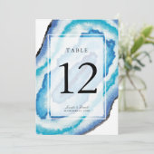Blue Watercolor Geodes Wedding Tischnummer (Stehend Vorderseite)