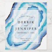Blue Watercolor Geodes Wedding Weinetikett (Einzelnes Label)