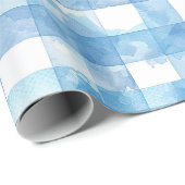 Blue Watercolor Gingham Geschenkpapier (Rolleneckpunkt)
