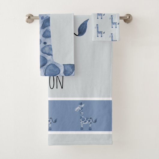 Blue Watercolor Giraffe Safari Baby/Child's Badhandtuch Set (Insitu)
