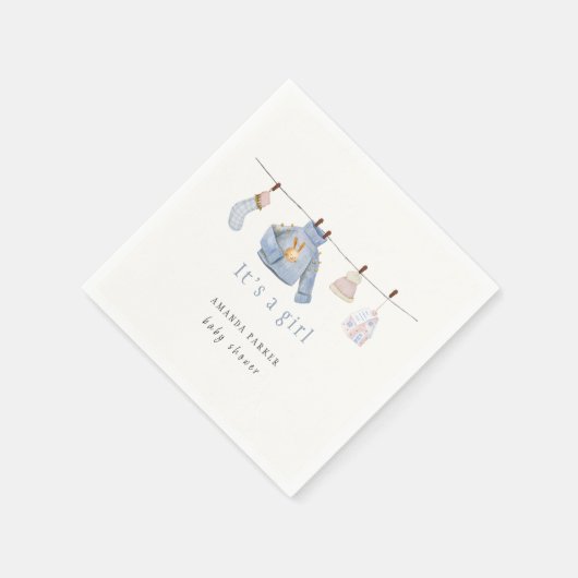 Blue Watercolor Girl Winter Clothes Kinderdusche Serviette (Ecke)