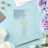 Blue Watercolor Glitzer Gold Cross Taufe Boy Acryleinladungen (In Situ (Hochzeit))