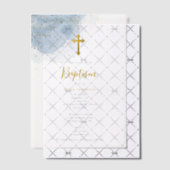 Blue Watercolor Glitzer Gold Cross Taufe Boy Pergament Einladungen (Versetzt (Einladung))