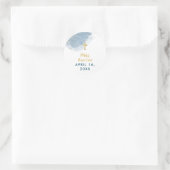 Blue Watercolor Glitzer Gold Cross Taufe Boy Runder Aufkleber (Tasche)