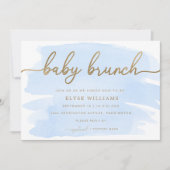 Blue Watercolor Gold Baby Brunch Einladung (Vorderseite)
