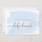 Blue Watercolor Gold Baby Brunch Einladung (Rückseite)