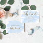 Blue Watercolor Gold Baby Brunch Einladung
