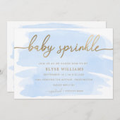 Blue Watercolor Gold Baby Sprinkle Einladung (Vorne/Hinten)