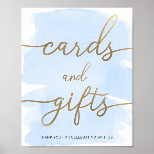 Blue Watercolor Gold Cards and Gifts Sign Poster (Vorne)