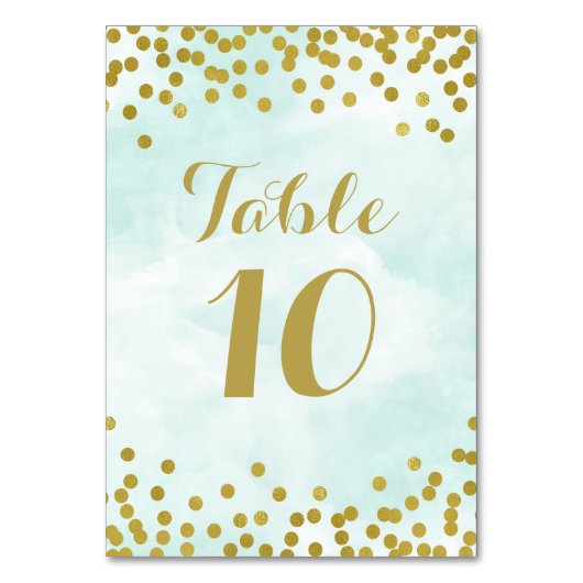 Blue Watercolor Gold Confetti Tischnummer Cards (Vorderseite)