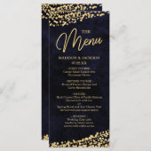 Blue Watercolor & Gold Confetti Wedding Menu Menükarte (Vorne/Hinten)