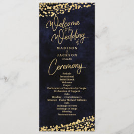 Blue Watercolor Gold Confetti Wedding Program Programm