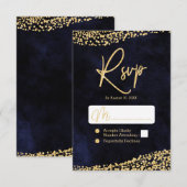 Blue Watercolor & Gold Confetti Wedding RSVP Karte (Vorne/Hinten)