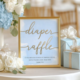 Blue Watercolor Gold Diaper Raffle Poster