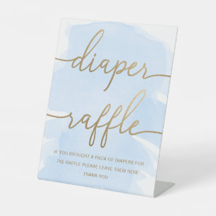 Blue Watercolor Gold Diaper Raffle Sockelschild