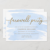 Blue Watercolor Gold Farewell Party Einladung (Vorne/Hinten)