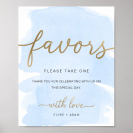Blue Watercolor Gold Favoriten Zeichen Poster