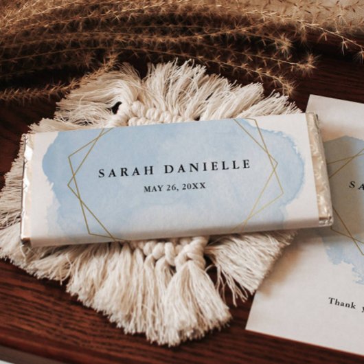 Blue Watercolor Gold Frame Candy Bar Wrapper Flyer