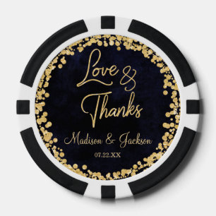 Blue Watercolor & Gold Glam Wedding Vielen Dank Pokerchips