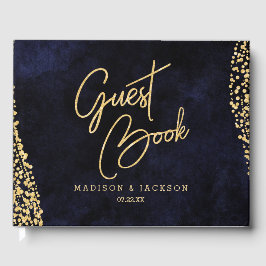 Blue Watercolor & Gold Glam Wedgram Monogram Gästebuch