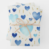 Blue Watercolor & Gold Glitter Hearts Geschenkpapier Set (Beispiel)