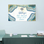 Blue Watercolor & Gold Glitzer Bat Mitzvah Quince Banner (Messeveranstaltung)