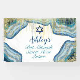 Blue Watercolor & Gold Glitzer Bat Mitzvah Quince Banner