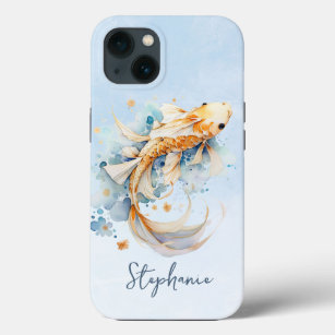 Blue Watercolor Gold Koi Fisch Personalisiert Case-Mate iPhone Hülle