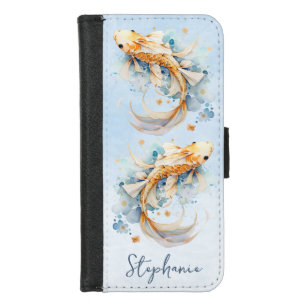 Blue Watercolor Gold Koi Fisch Personalisiert iPhone 8/7 Geldbeutel-Hülle