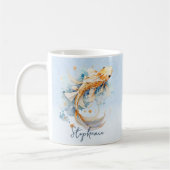 Blue Watercolor Gold Koi Fisch Personalisiert Kaffeetasse (Links)