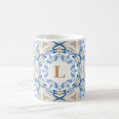 Blue Watercolor & Gold Monogram Tasse (Mittel)