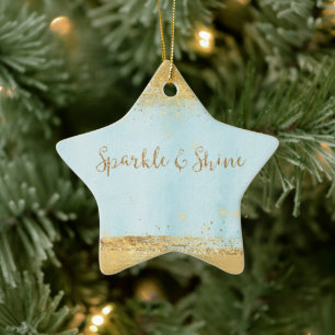 Blue Watercolor Gold Sparkone  Keramik Ornament