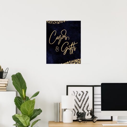 Blue Watercolor & Gold Wedding Cards & Gifts Poster (Heimbüro)