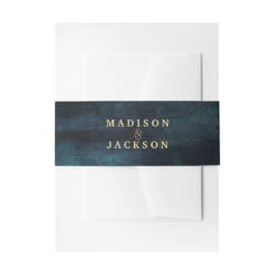 Blue Watercolor & Gold Wedding Monogram Einladungsbanderole