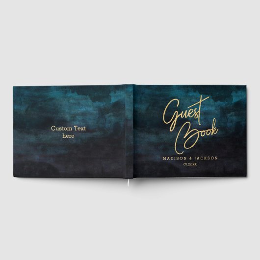 Blue Watercolor & Gold Wedding Monogram Gästebuch (Voll)