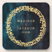 Blue Watercolor & Gold Wedding Monogram Untersetzer (Vorderseite)