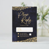 Blue Watercolor & Gold Wedding Reply UAWG RSVP Karte (Stehend Vorderseite)