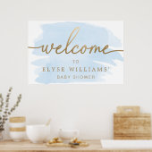 Blue Watercolor Gold Willkommenszeichen Poster (Küche)
