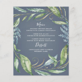 Blue Watercolor Greenerity Wreath Wedding Menu Car