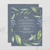 Blue Watercolor Greenerity Wreath Wedding Menu Car (Vorne/Hinten)