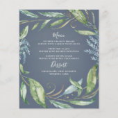 Blue Watercolor Greenerity Wreath Wedding Menu Car (Vorderseite)