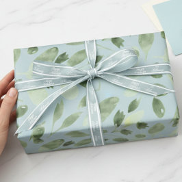 Blue Watercolor Greenery Holiday Geschenkpapier