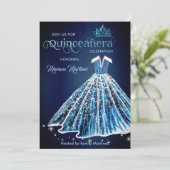 Blue Watercolor Handgezeichnetes Ballkleid Quince Einladung (Stehend Vorderseite)