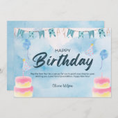 Blue Watercolor Happy Birthday Einladung (Vorne/Hinten)