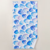 "Blue Watercolor Heart Beach Towel" Strandtuch (Vorderseite)